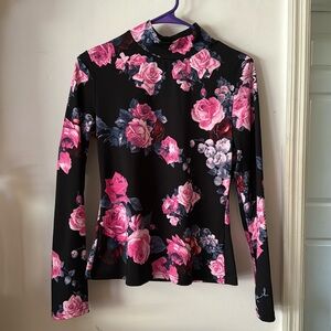 Rose floral long-sleeve mock turtleneck